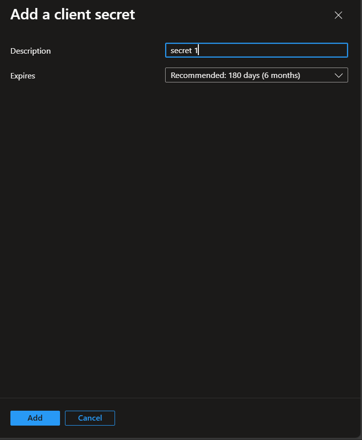Copy the client secret value